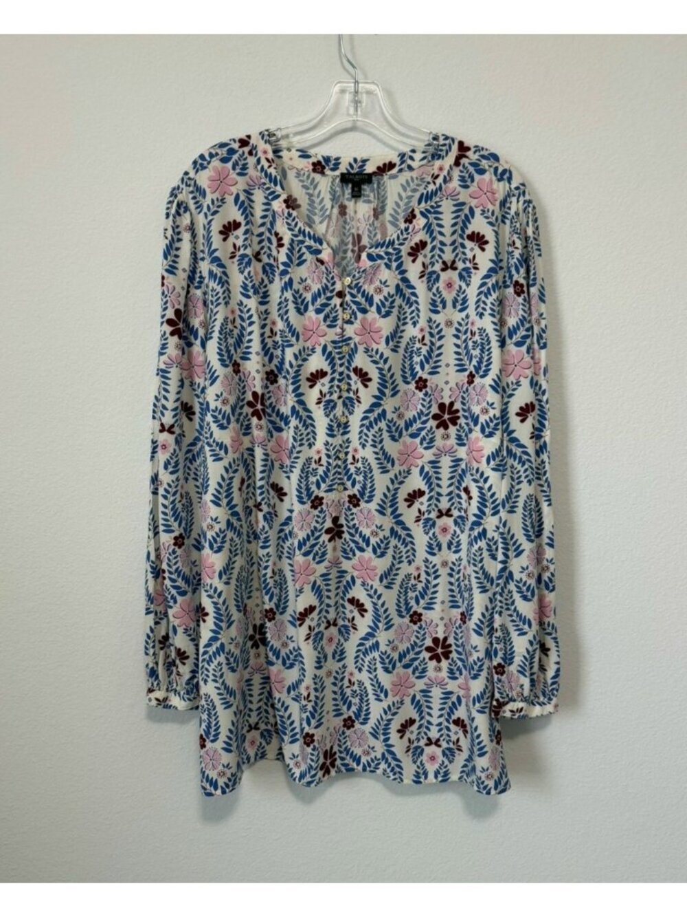 Talbots Long Sleeve Half Button V-Neck Floral Tunic Blouse Size 3X